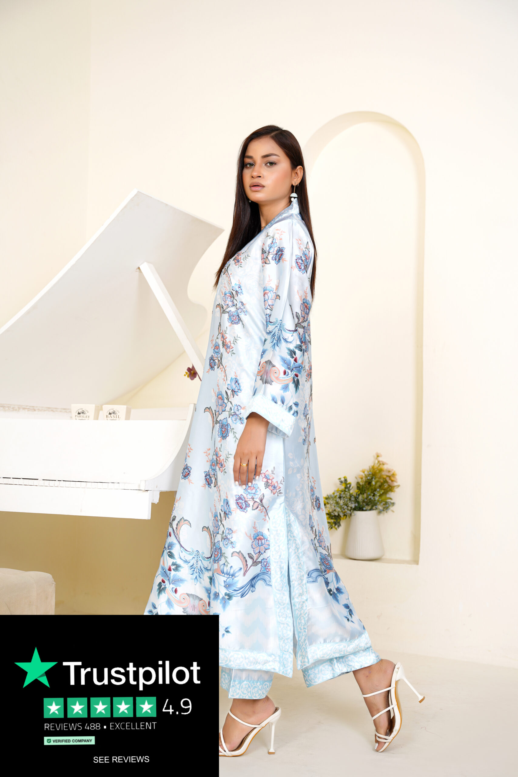 Sky Garden Silk Two-Piece Set - Image 2