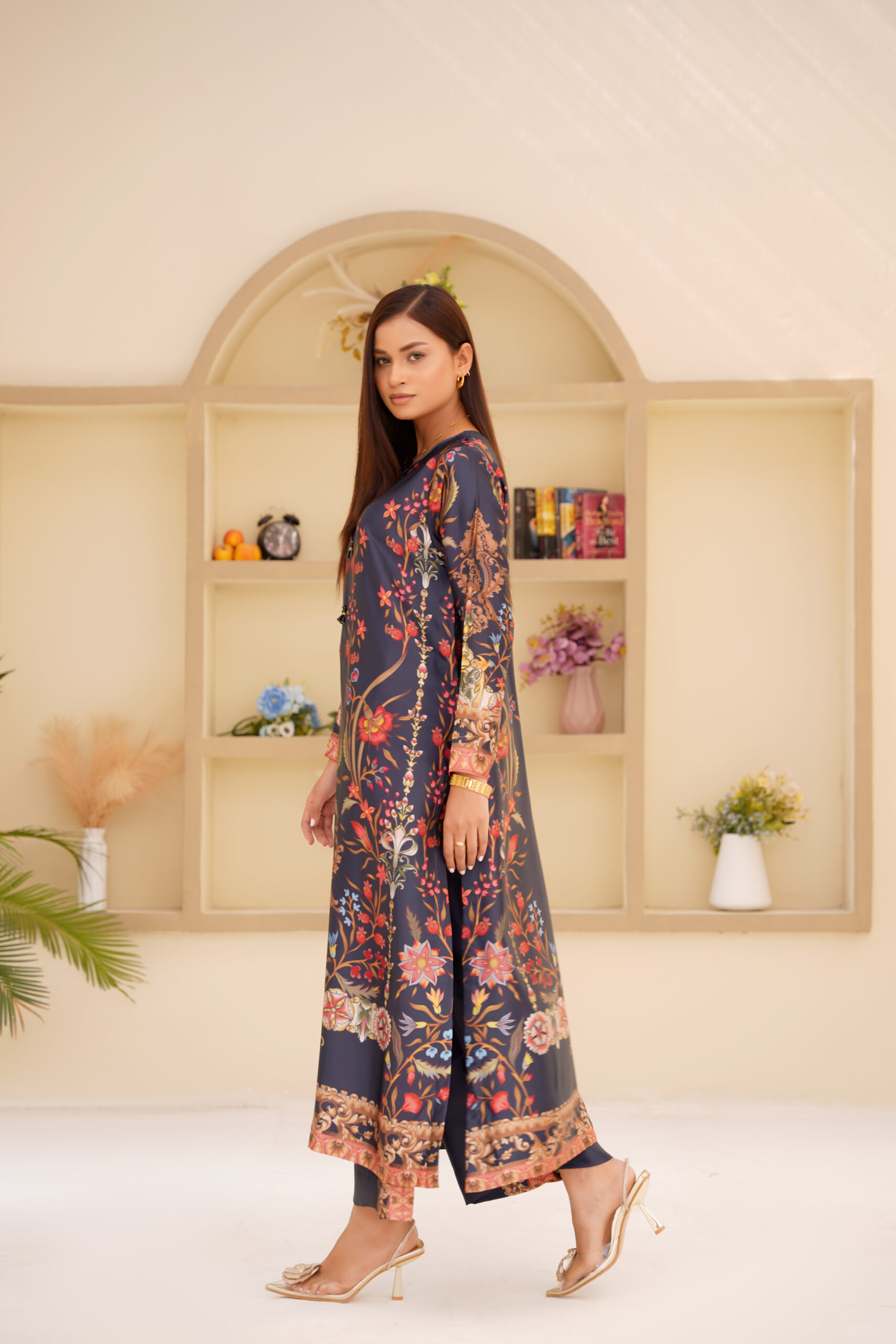 Luxury Midnight Bloom Printed Silk Dress - Image 3