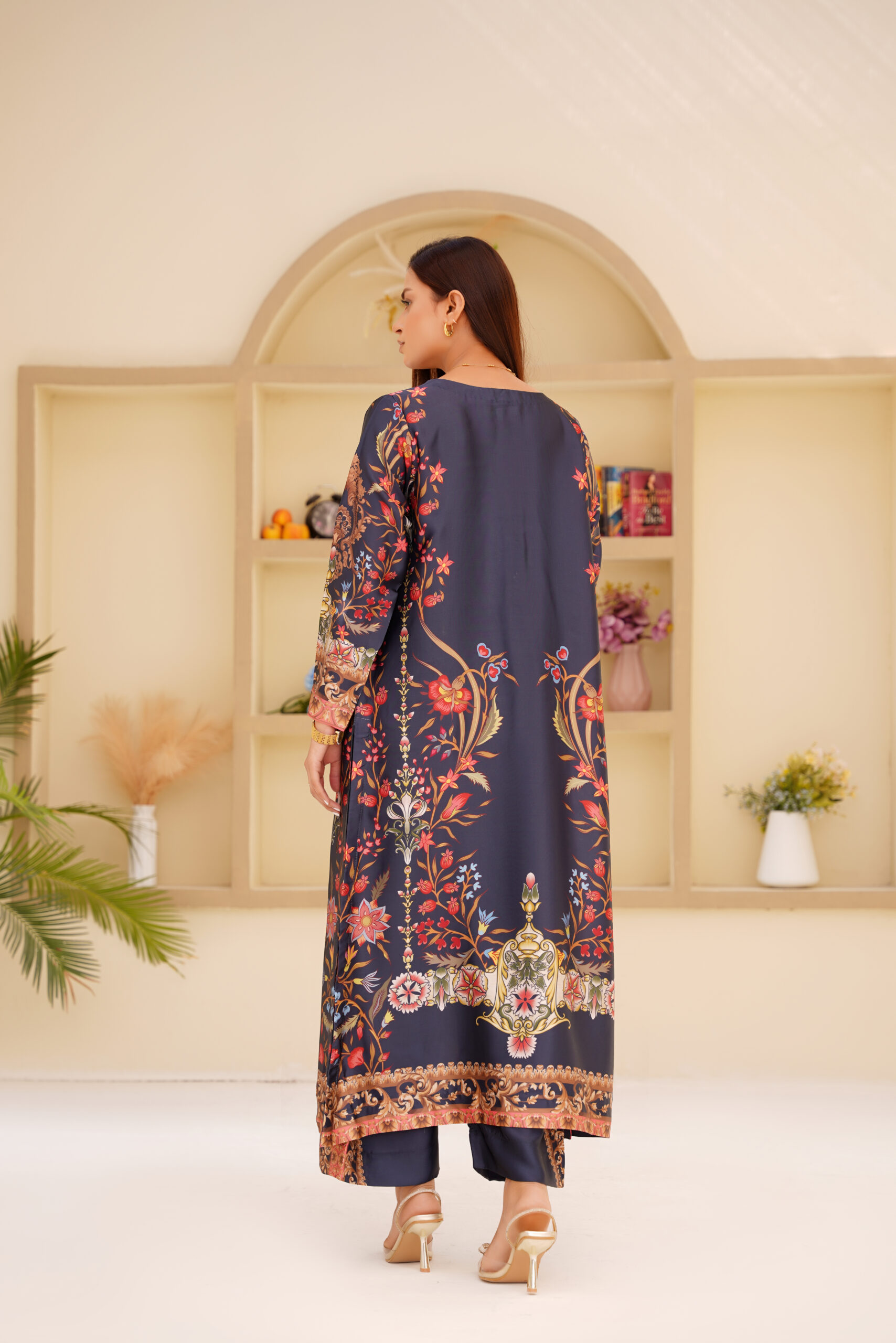 Luxury Midnight Bloom Printed Silk Dress - Image 4