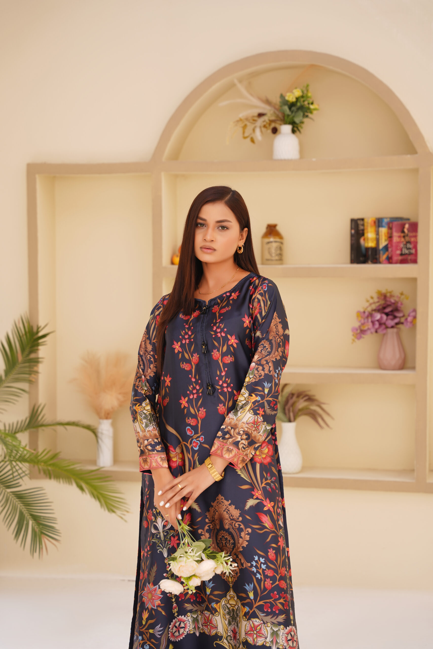 Luxury Midnight Bloom Printed Silk Dress - Image 5