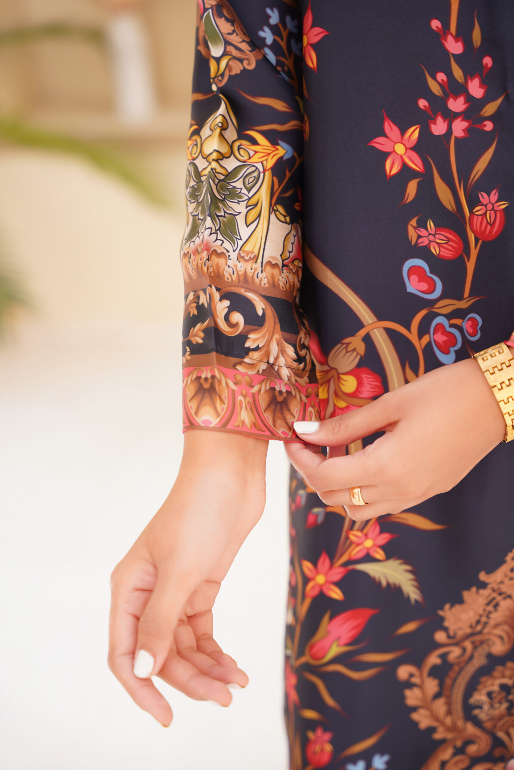 Luxury Midnight Bloom Printed Silk Dress - Image 7