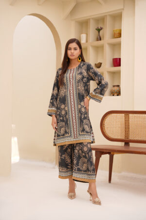 Golden Grace Printed Silk Two-Piece Set