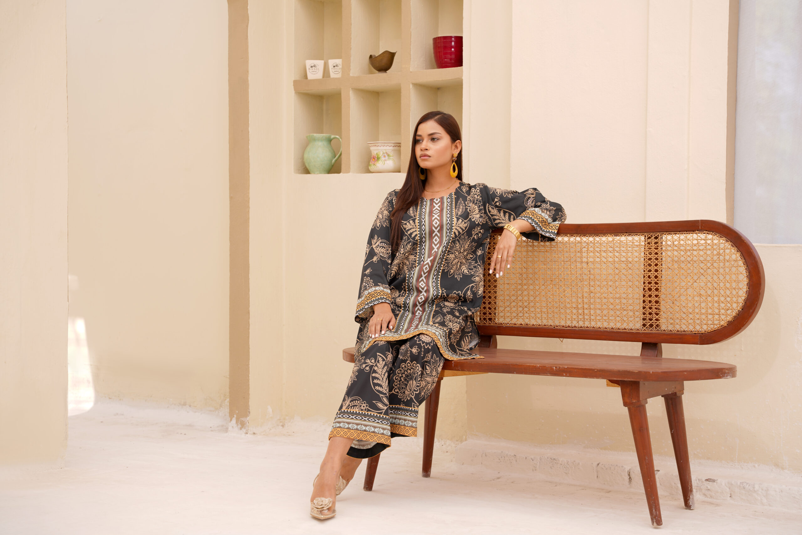 Golden Grace Printed Silk Two-Piece Set - Image 5