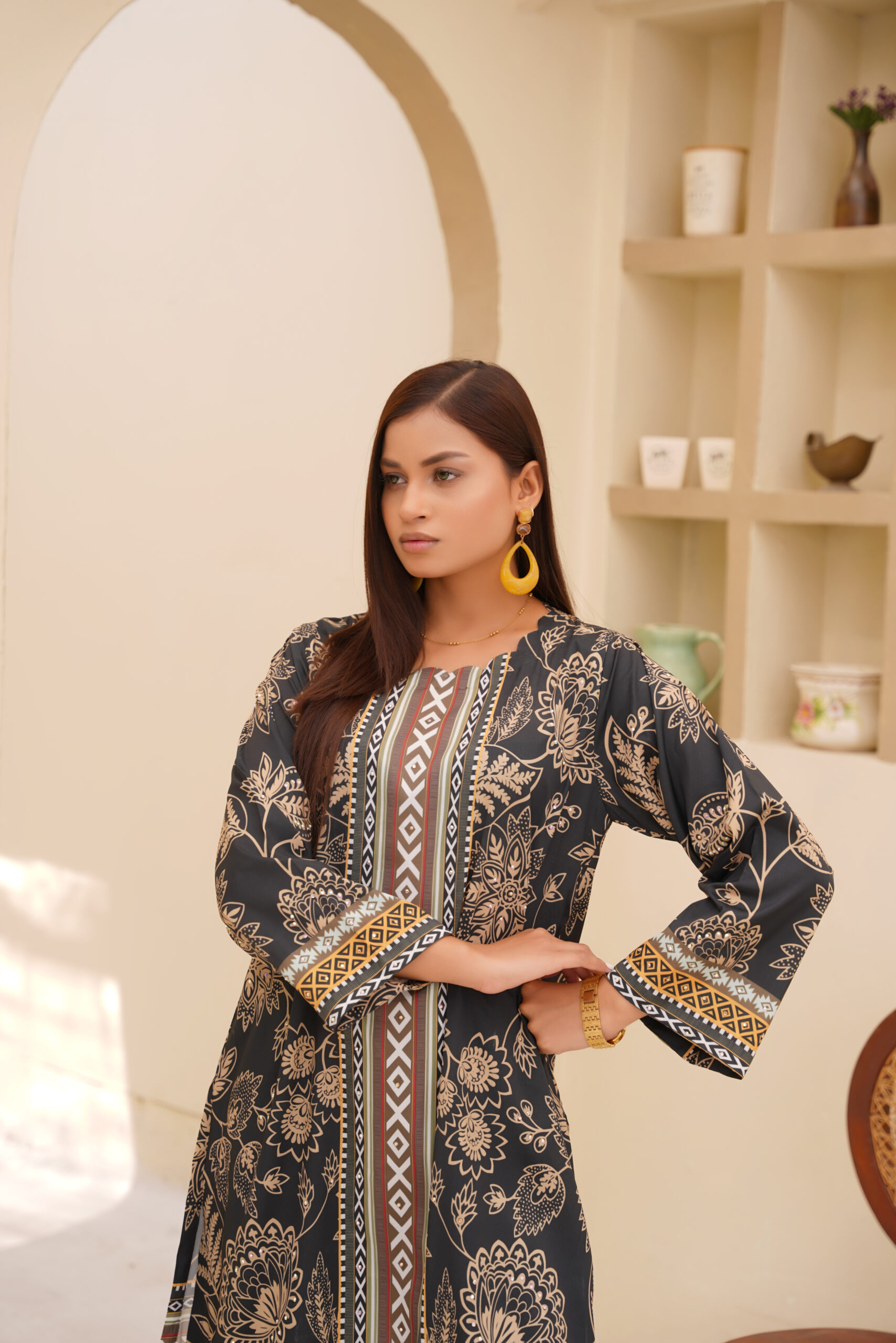 Golden Grace Printed Silk Two-Piece Set - Image 6