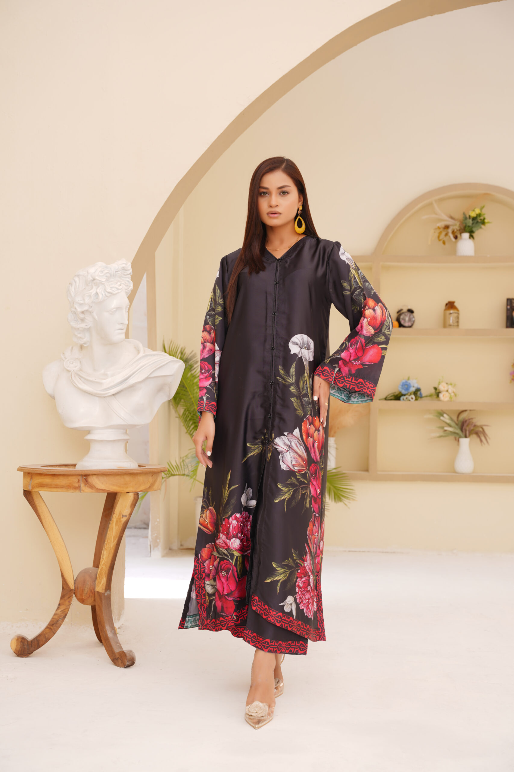 Midnight Bloom Printed Black Floral Kaftan