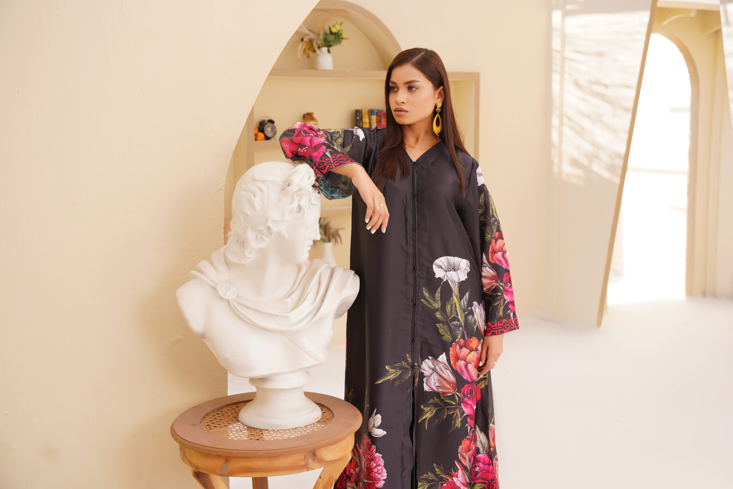 Midnight Bloom Printed Black Floral Kaftan - Image 5