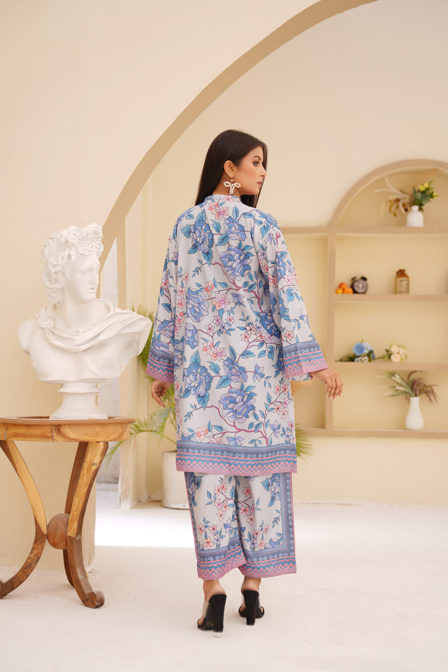 Blue Blossom Printed Silk 2-Piece Elegant Floral Ensemble by Sophia’s Closet - Image 3
