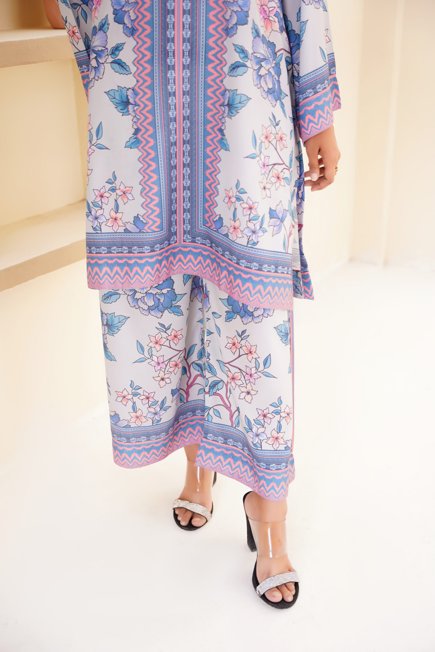 Blue Blossom Printed Silk 2-Piece Elegant Floral Ensemble by Sophia’s Closet - Image 9