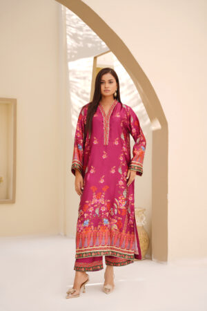 Crimson Bloom Printed Silk 2-Piece Vibrant Festive Ensemble