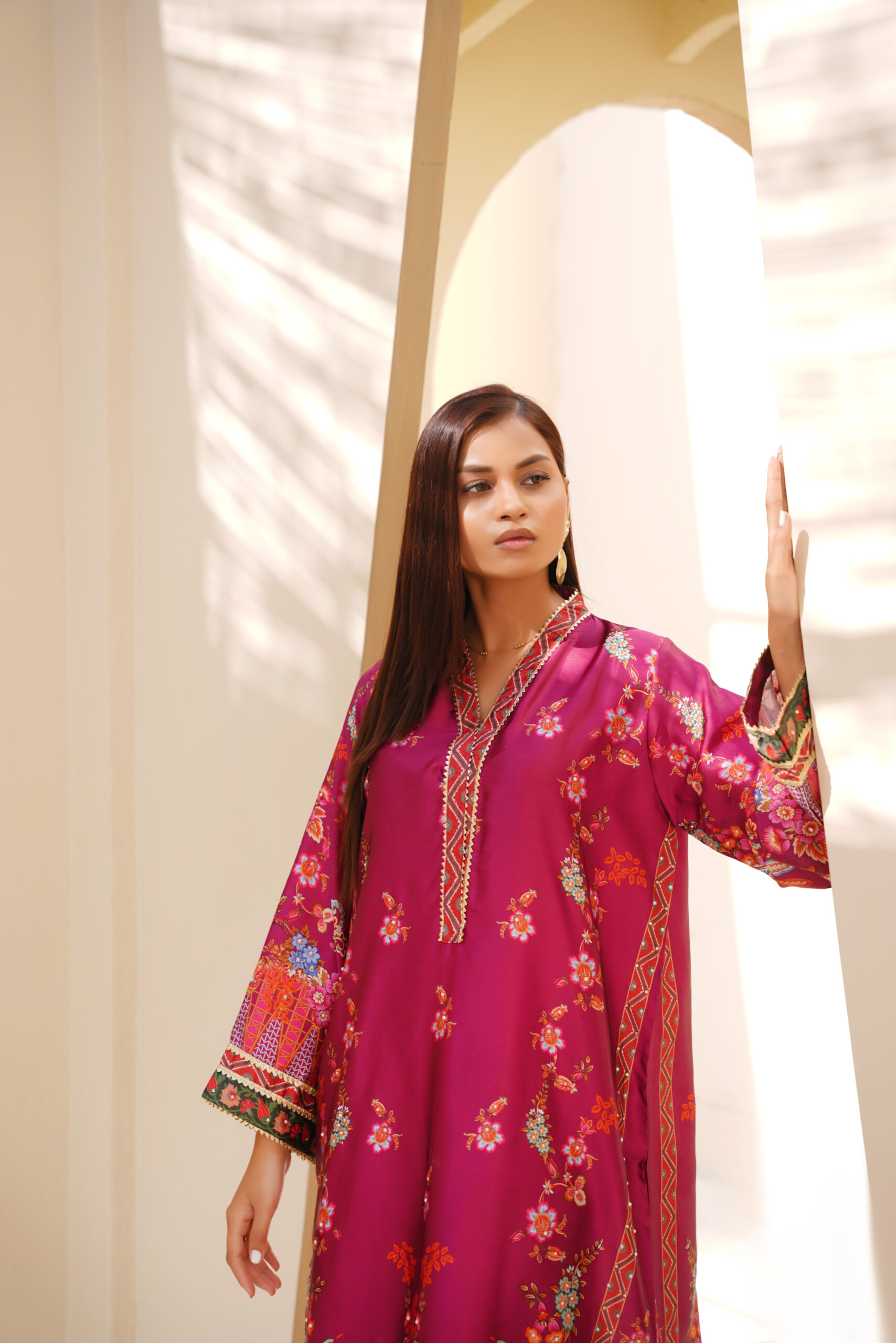 Crimson Bloom Printed Silk 2-Piece Vibrant Festive Ensemble - Image 7