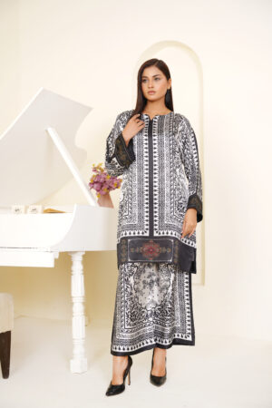 Noir Majesty Printed Silk 2-Piece – Black & White Luxe