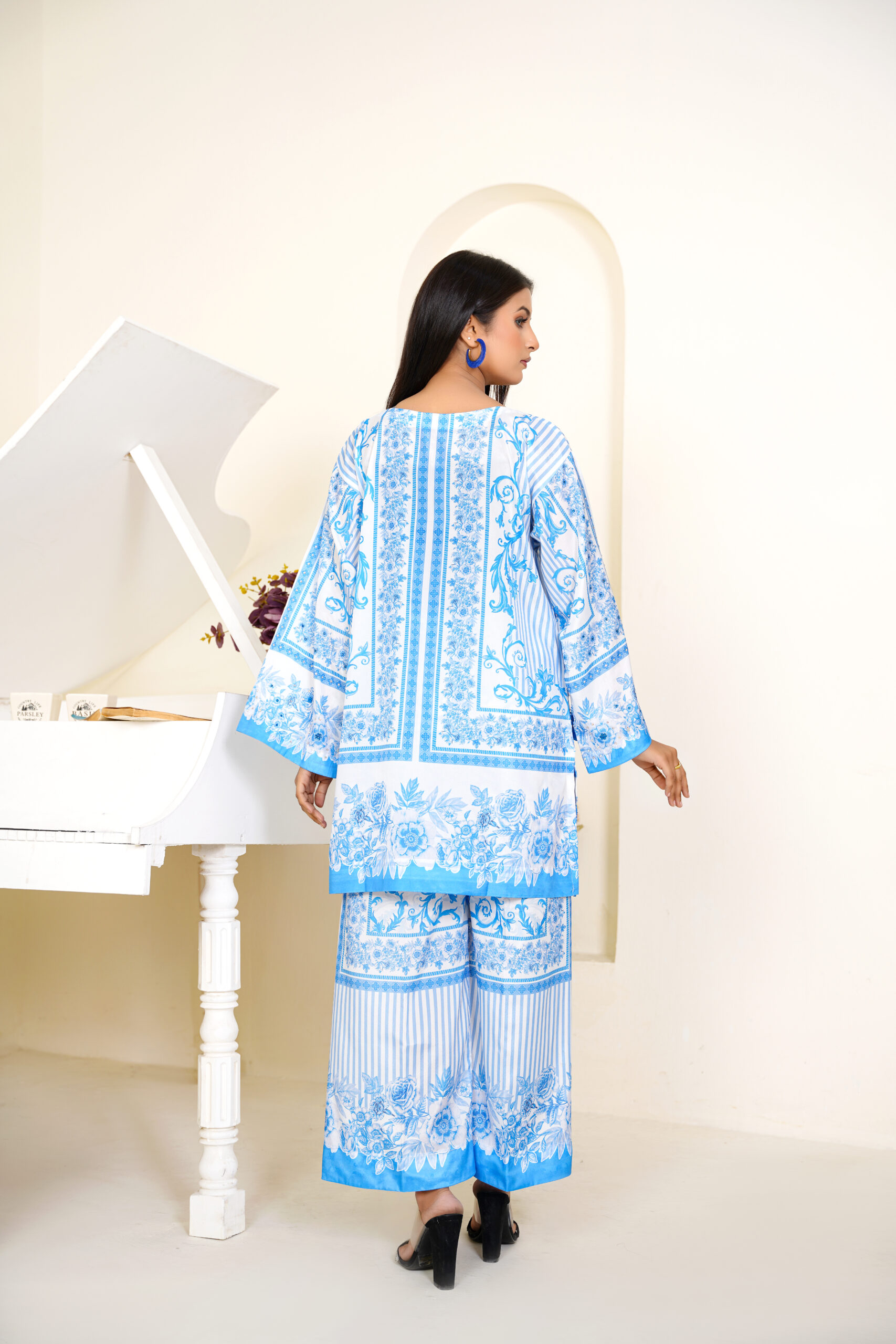 Blue Blossom Silk Two-Piece Set - Image 4