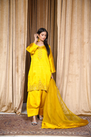 Crimson Elegance Embroidered Silk Suit – 3-Piece Festive Set