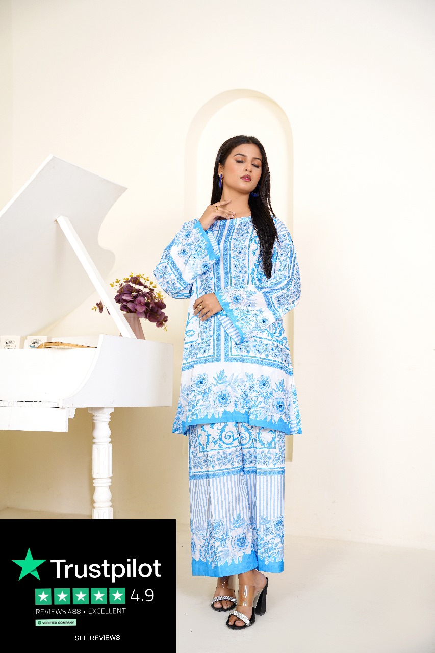 Blue Blossom Silk Two-Piece Set - Image 2